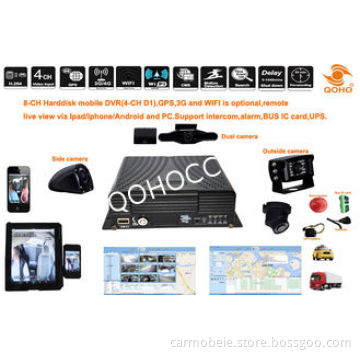 8-channel Car Mobile DVR with 4 x D1 Real-time Record , H.264 Compression , Built-in G-sensor